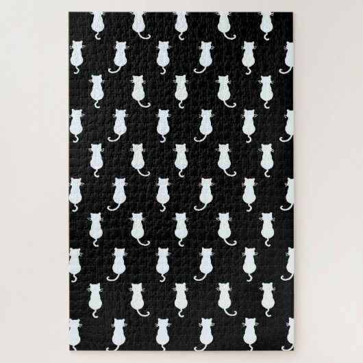 Witte kat geïsoleerd op Black Polka Dot Pattern Legpuzzel (Verticaal)