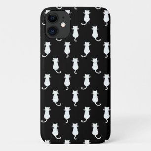 Witte kat geïsoleerd op zwart stippenpatroon iPhone 11 hoesje