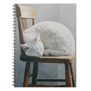 Witte Kat Gezellige Houten Stoel Notitieboek