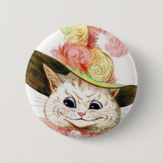 Witte kat glimlachen met Pet Ronde Button 5,7 Cm