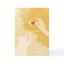 Witte Kat & Holly, in goud, Kerstkaart