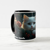 Witte kat houdt van kerstcadeau Mok voor mama, pap (Voorkant links)