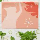 Witte kat & hulst, watermeloen, theedoek (Gevouwen)