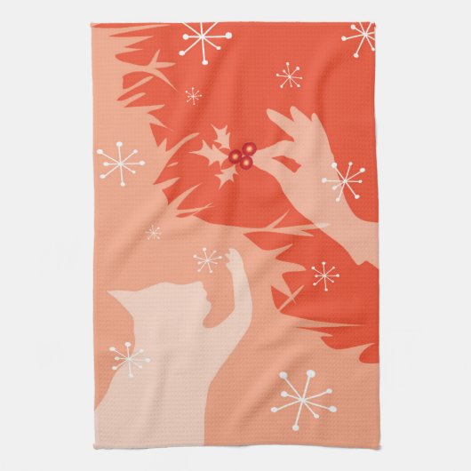 Witte kat & hulst, watermeloen, theedoek (Verticaal)