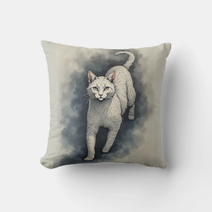 Witte kat in een Chinese inkttekenstijl Kussen