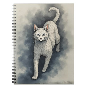 Witte kat in een Chinese inkttekenstijl Notitieboek