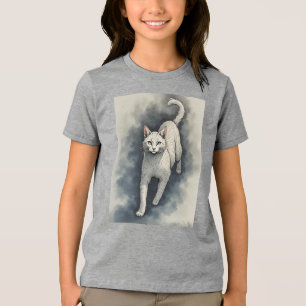 Witte kat in een Chinese inkttekenstijl Tri-Blend Shirt
