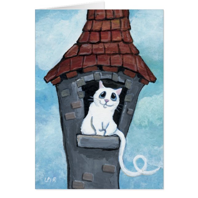 Witte kat in een Fairy Tale-towerkaart (Voorkant)