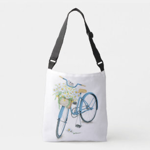 Witte kat in madeliefjes op fiets crossbody tas