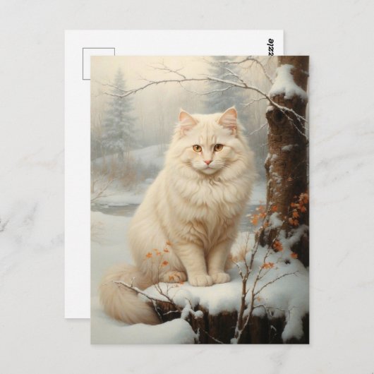 witte kat in sneeuw - Perzisch olieverfschilderij Briefkaart (Voorkant / Achterkant)