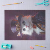 Witte kat in Steampunk kostuum decoupage Tissuepapier (Craft)