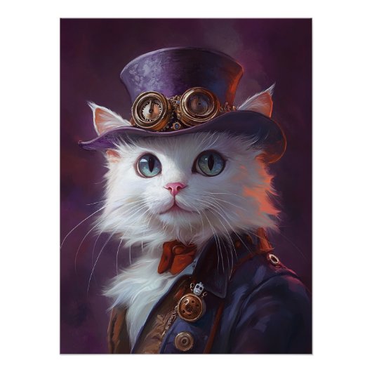 Witte kat in Steampunk kostuum Perfect Poster (Voorkant)