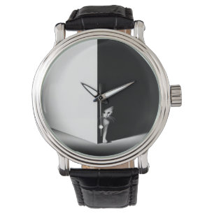 Witte kat in zwarte schaduwen horloge
