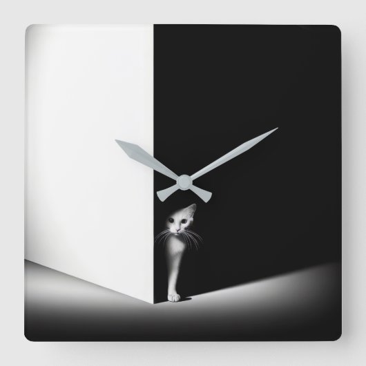Witte kat in zwarte schaduwen vierkante klok (Voorkant)