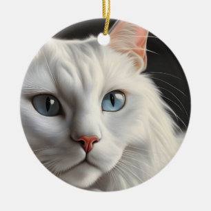 Witte kat keramisch ornament