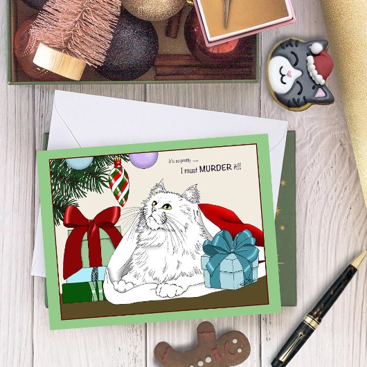 Witte Kat Kerst Ornamenten Grappig Kaart