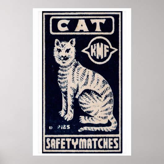 Witte Kat Luciferdoosje Kunstprint, Indiase Volksk Poster (Voorkant)