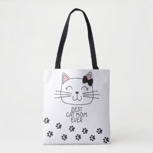 Witte kat Mam ooit met schattig cartoon kat Draagtas