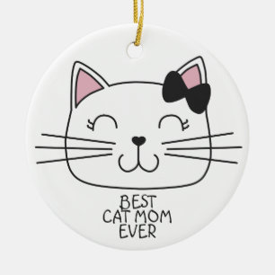 Witte kat Mam ooit met schattig cartoon kat Keramisch Ornament
