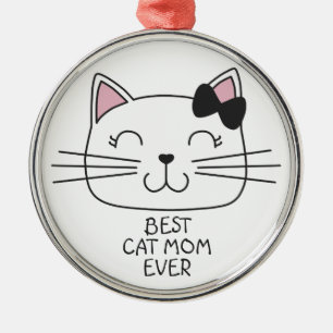 Witte kat Mam ooit met schattig cartoon kat Metalen Ornament