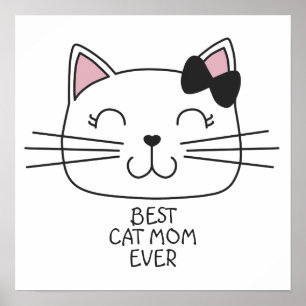 Witte kat Mam ooit met schattig cartoon kat Poster