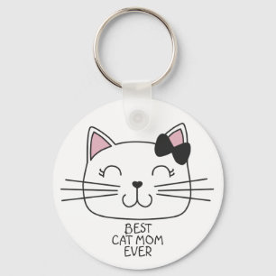 Witte kat Mam ooit met schattig cartoon kat Sleutelhanger