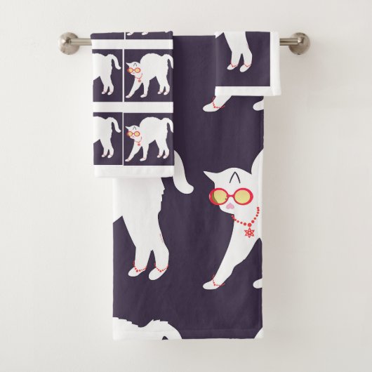 Witte kat met 3 stuks poly katoenbrood bad handdoek (Insitu)