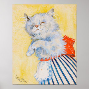 Witte kat met Apron, Louis Wain Poster