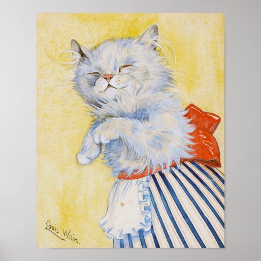 Witte kat met Apron, Louis Wain Poster (Voorkant)