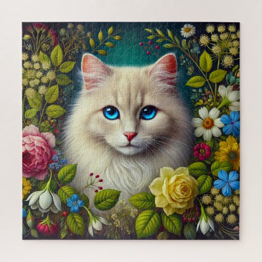 Witte Kat Met Blauwe Ogen Legpuzzel (Verticaal)