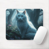 Witte kat met blauwe ogen muismat (Met muis)