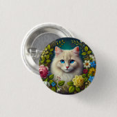 Witte Kat Met Blauwe Ogen Ronde Button 3,2 Cm (Voorkant /achterkant)