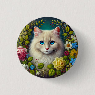 Witte Kat Met Blauwe Ogen Ronde Button 3,2 Cm
