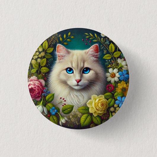 Witte Kat Met Blauwe Ogen Ronde Button 3,2 Cm (Voorkant)