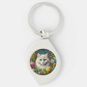 Witte Kat Met Blauwe Ogen Sleutelhanger