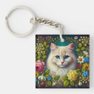 Witte Kat Met Blauwe Ogen Sleutelhanger