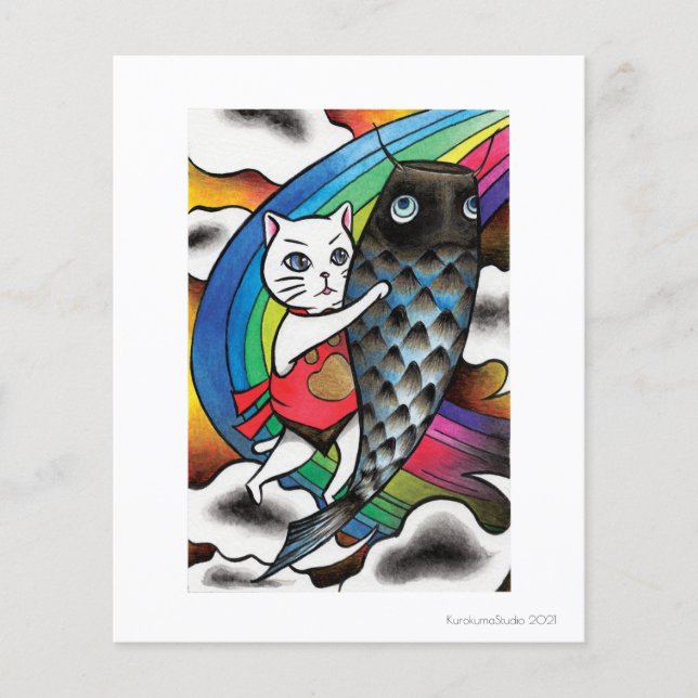 Witte kat met een karper (Voorkant)