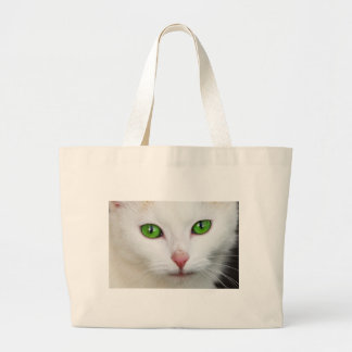 Witte kat met Emerald Green Eyes Grote Tote Bag