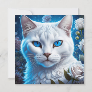 Witte kat met helderblauwe ogen bloemrijk