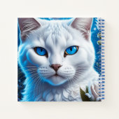 Witte Kat met Heldere Blauwe Gepersonaliseerde Oge Notitieboek (Achterkant)