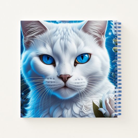 Witte Kat met Heldere Blauwe Gepersonaliseerde Oge Notitieboek (Achterkant)