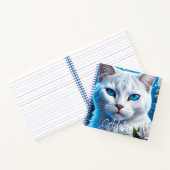 Witte Kat met Heldere Blauwe Gepersonaliseerde Oge Notitieboek (Binnen)
