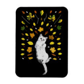 Witte kat met herfstbladeren magneet (Verticaal)