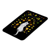 Witte kat met herfstbladeren magneet (Linkerzijde)
