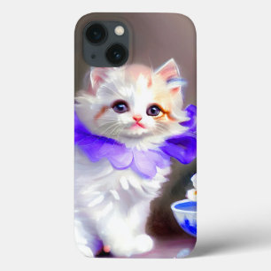 Witte kat met Paarse bloemkraag iPhone 13 Hoesje