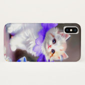 Witte kat met Paarse bloemkraag Case-Mate iPhone Case (Achterkant (horizontaal))