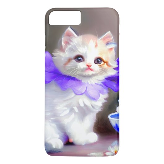 Witte kat met Paarse bloemkraag Case-Mate iPhone Case (Achterkant)