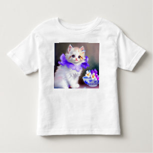 Witte kat met Paarse bloemkraag Kinder Shirts