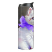 Witte kat met Paarse bloemkraag Thermosbeker (Gedraaid links)