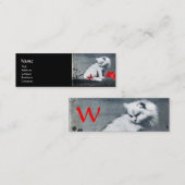 WITTE KAT MET RODE BUTTERFLY MONOGRAM-parelpapier Mini Visitekaartje (Voorkant / Achterkant)